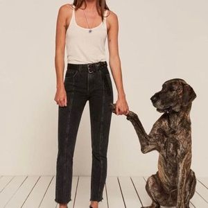 Reformation Seamed Jeans Pacific wash High rise form fitting black raw edge hem